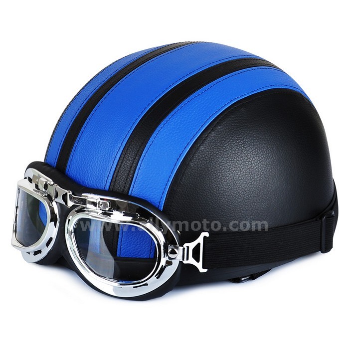 129 Synthetic Leather Vintage Cruiser Touring Open Face Half Scooter Helmets Visor Goggles@6